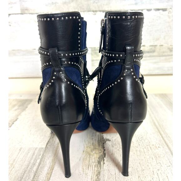 Alaïa Paris Women’s 8 Blue Suede Black Leather Studded Ankle Boots Designer - Picture 4 of 9